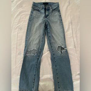 High-waisted baggy ripped jeans